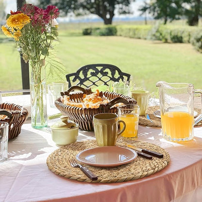Aneco 36 Pack 12-Inch Round Woven Placemats Natural Hand-Woven Boho Rattan Wicker Bulrush Placemat Farmhouse Rustic Braided Table Mats for Dining & Kitchen Decor