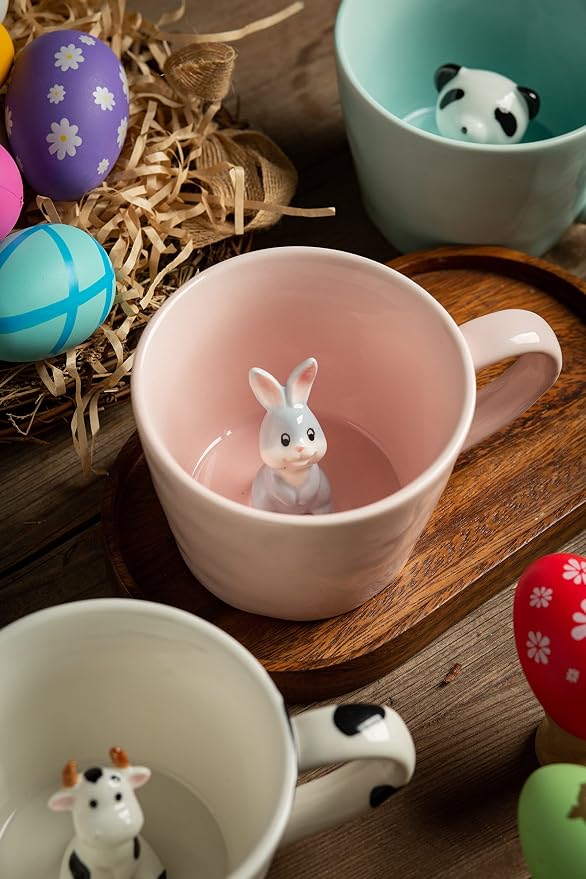 DIHOclub Rabbit Ceramic Cup Hidden 3D Animal Inside Mug, Cute Cartoon Bunny - Image 6