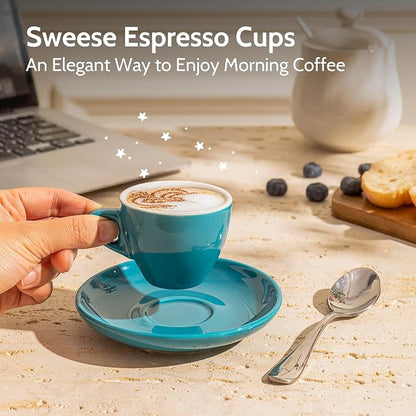 Sweese Espresso Cups with Saucers, 4 Ounce Demitasse Cups, Cappuccino, Latte - Image 5