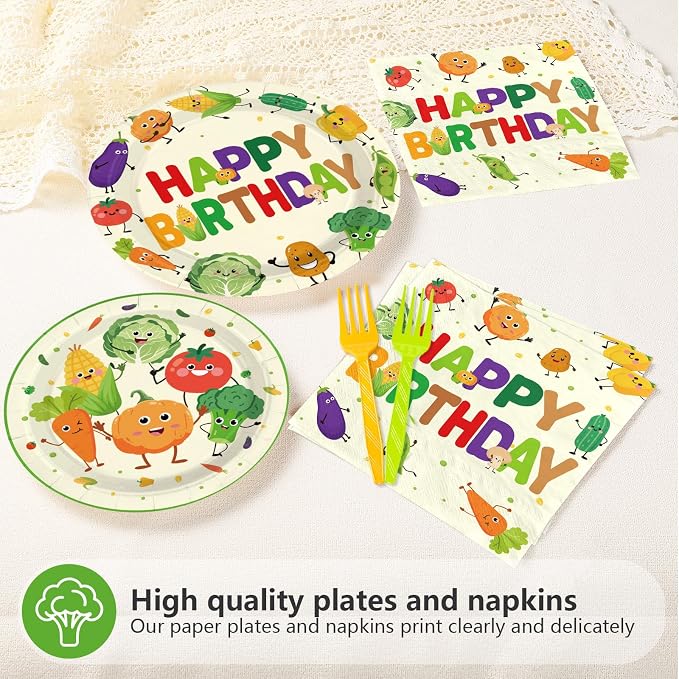 96Pcs Vegetable Birthday Party Decorations, Serves 24 | Cute Vegetable Plates - Image 3