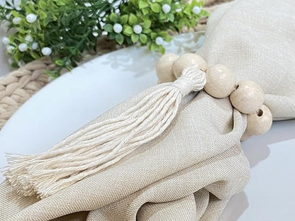 Handmade Napkin Ring with Wood Beads & Jute Twine - Affordable Rustic Wooden Napkin Ring Holder for Table Decoration | Boho Style Farmhouse Napkin Rings | Napkin Rings Set of 6