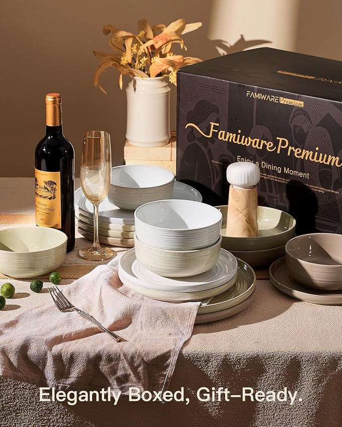 Stoneware Dinnerware Set for 8, Plates & Bowls, Chip & Scratch Resistant - Image 8