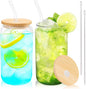 Joyclub Glass Cups with Bamboo Lids and Straws 2 Set 16 oz Reusable Iced Coffee by Joyclub
