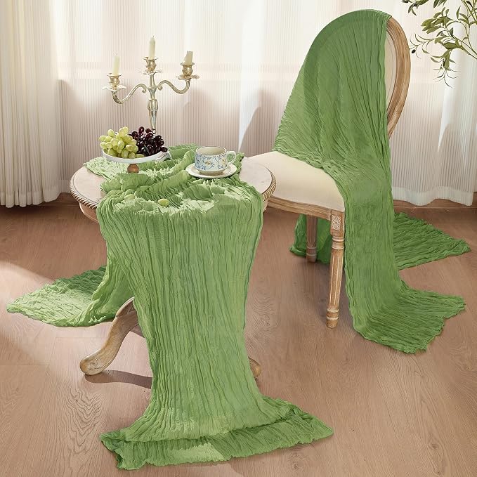 12 Pack Sage Green Cheesecloth Table Runner Boho Gauze Home Decor | 120 Inch - Image 3