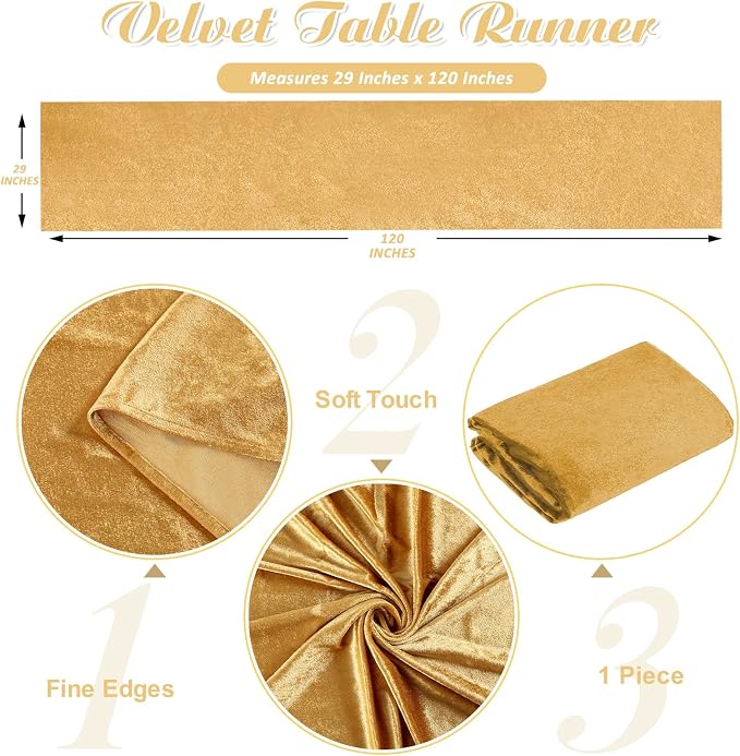 Gold Velvet Table Runner 10ft Extra Long Luxury 29x120 inch Soft Dinner Table - Image 3