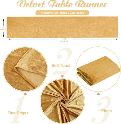 Gold Velvet Table Runner 10ft Extra Long Luxury 29x120 inch Soft Dinner Table - Image 3