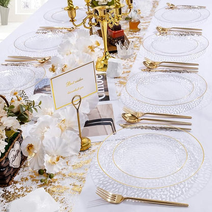 Rubtlamp 60 Pcs Gold Plastic Plates, 10 inch Clear Gold Dinner Plates, Hammer - Image 7