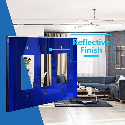 LIDER Reflective Acrylic Decorator Wall Plate, Mirrored Light Switch Plate, Plexiglass Outlet Cover, Acrylic Glass, Oversized 3-Gang 5.25" x 7.06", LWP-33O-ABL5P, Blue, 5 Pack