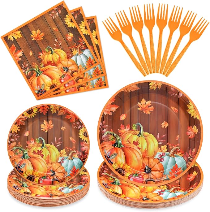 96 Pieces Thanksgiving Pumpkin Tableware Set Party Supplies by GistomeHome