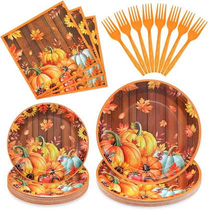 96 Pieces Thanksgiving Pumpkin Tableware Set Party Supplies by GistomeHome