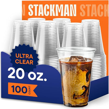 Stack Man Clear Disposable Plastic Cups PET Crystal Clear Disposable 20oz by StackMan