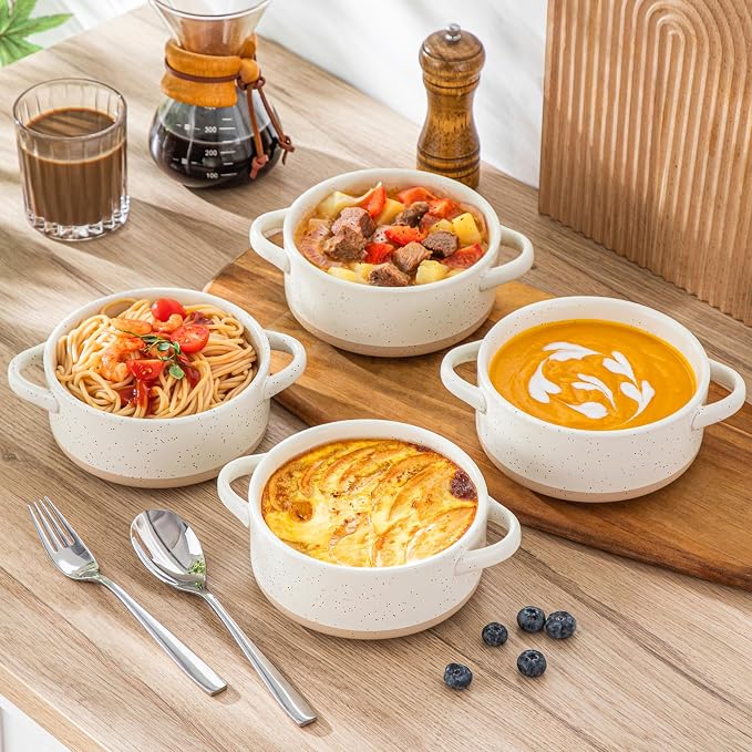 vancasso Sabine 30 Oz French Onion Soup Bowls, Stoneware Set of 4 | Cream Beige - Image 7