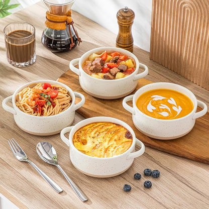 vancasso Sabine 30 Oz French Onion Soup Bowls, Stoneware Set of 4 | Cream Beige - Image 7