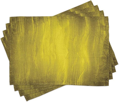 Ambesonne Yellow Place Mats Set of 4, Abstract Retro Design Art with Wavy Vertical Lines Simple Modern Design, Washable Fabric Placemats for Dining Table, Standard Size, Olive Green