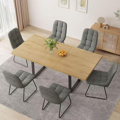 ZckyCine 67" Expandable Oak Dining Table Set – Modern 7-Piece Dining Room Furniture Set with 6 Padded Chairs, Space-Saving Luxury Design, Easy to Assemble, Ideal for Home, Apartment, or Restaurant