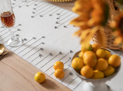 Boho Table Runner 13 x 72 Inch Long Natural Cotton Woven Runner - Image 4