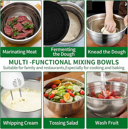 Mixing Bowls Set, 25PCS Stainless Steel Mixing Bowl with Lid Set, Large Nesting Bowls 7, 4.5, 3,2, 1.5QT, Measuring Cups and Spoons Baking Utensils Metal Bowl for Kitchen Prep