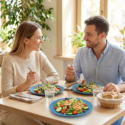 10 inch Wheat Straw Plates, Unbreakable Flat Dinner Plate Set of 8, BPA Free Dishwasher & Microwave Safe Reusable Salad Camping for Kids Kitchen (4 Color)