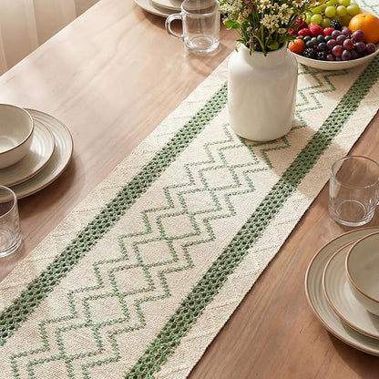 Artoid Mode Sage Green Stripe Diamond Woven Table Runner 12x72 Inch | Holiday - Image 3