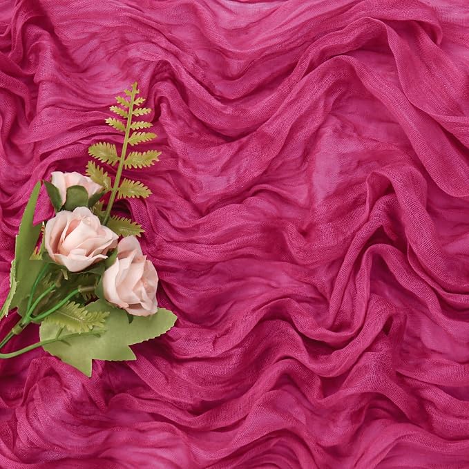 6 Pieces Hot Pink 10FT Cheesecloth Table Runner Boho Gauze Fabric Table Runner - Image 5