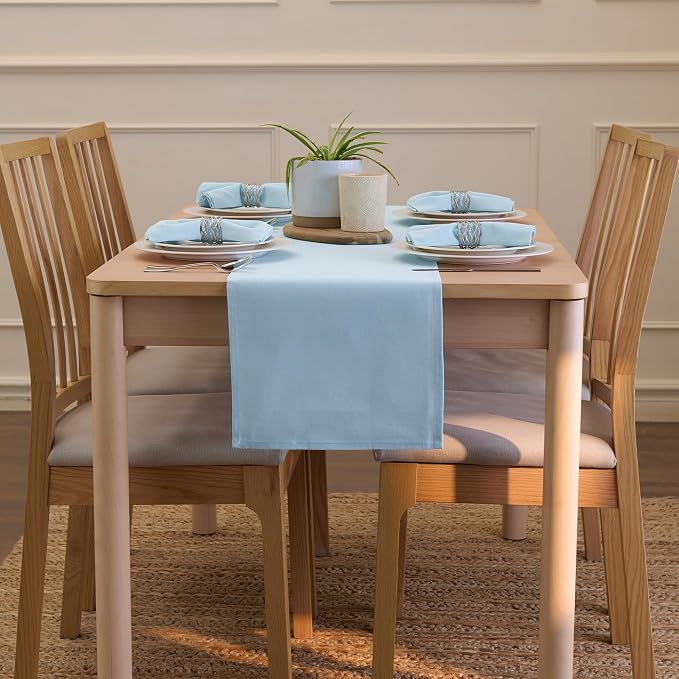 Encasa XO Table Runner, Cotton Canvas Dining Runner 13"x72" | Ice Blue - Image 4