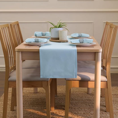 Encasa XO Table Runner, Cotton Canvas Dining Runner 13"x104" | Ice Blue - Image 4