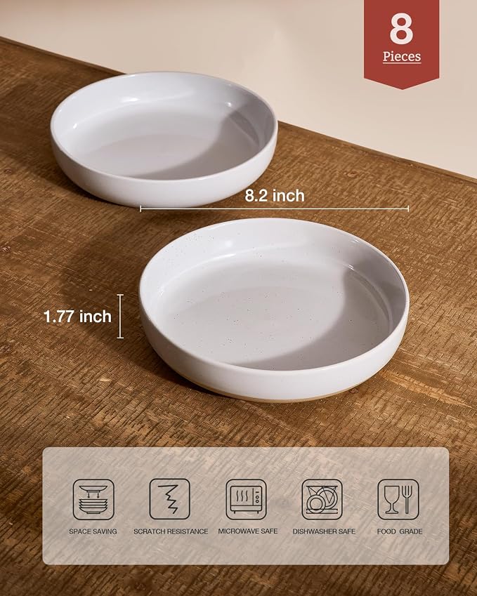 famiware Milkyway 33 oz Pasta Bowls Set of 8, Light Gray | Scratch-Resistant - Image 2