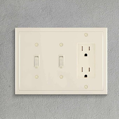 Henne Bery Modern Edge Decorative Wall Plate Switch Plate Outlet Cover, Durable Solid Zinc Alloy (Double Toggle/Single Decorator, Light Almond)
