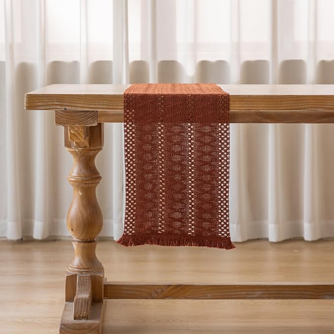 Fall Thanksgiving Boho Macrame Table Runner 12x60 Inch | Woven Burlap Rustic - Image 5