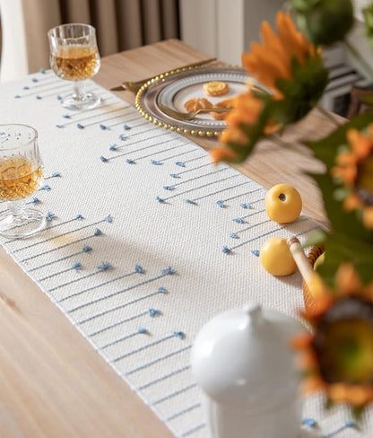 Boho Table Runner 13 x 108 Inch Long Natural Cotton Woven Runner - Image 4