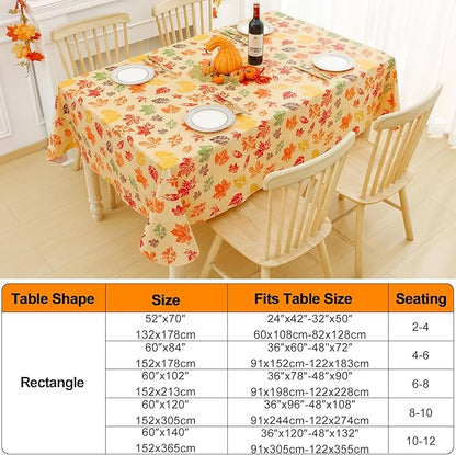 Smiry Fall Rectangle Table Cloth, Waterproof Vinyl Tablecloth with Flannel Backing, Wipeable Autumn Leaves Plastic Tablecloths for Harvest and Thanksgiving Parties, (60"x84", Rust & Yellow)