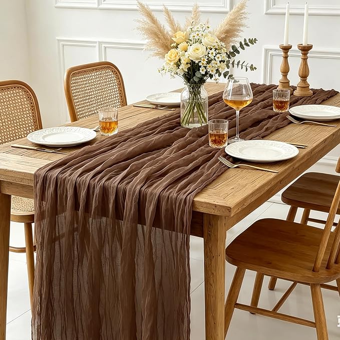 6Pcs Nude Cheesecloth Table Runner, 10FT Rustic Nude Gauze Table Runner - Image 4