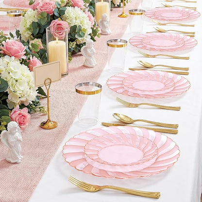 YOUBET 125Pieces Clear Pink Plastic Plates - Image 7