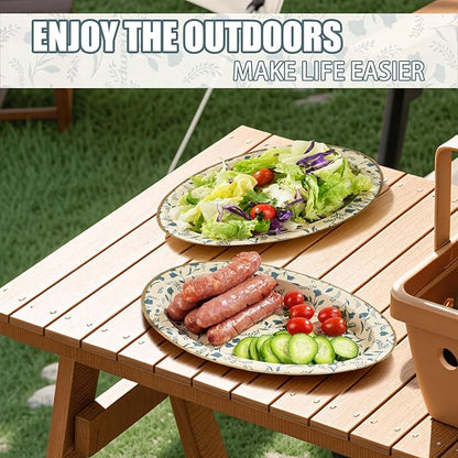 Oval Disposable Paper Plates 50 Count, Heavy Duty Disposable Plates Dinner Plate Microwavable Plates For Everyday Breakfast, Lunch & Dinner Meals (Floral Pattern)