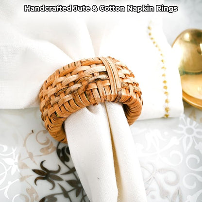 Woven Napkin Rings, Natural Tan, farmhouse rustic design, fits cloth & paper - Image 4