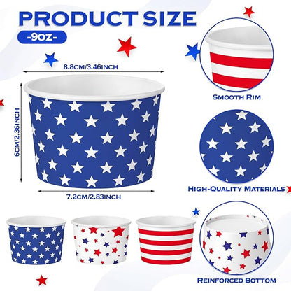CHENGU 60 Pcs 4th of July Snack Cups 9 oz Patriotic Ice Cream Paper Bowls - Image 2
