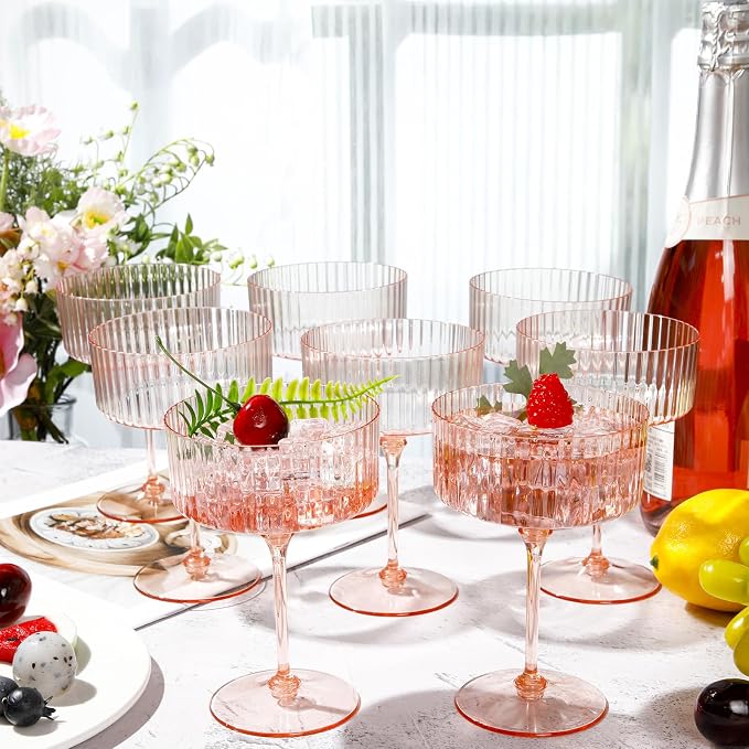 Jingmore 12 Pcs Ribbed Martini Glasses 10 oz Disposable Plastic Vintage Ribbed - Image 5