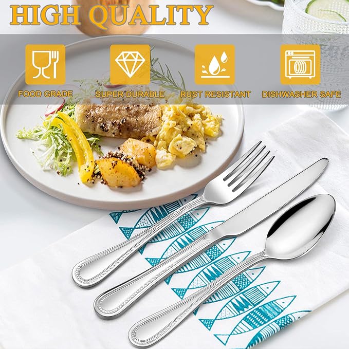 LIANYU Silverware Set for 4, 20-Piece Stainless Steel Flatware Set, Fancy - Image 2
