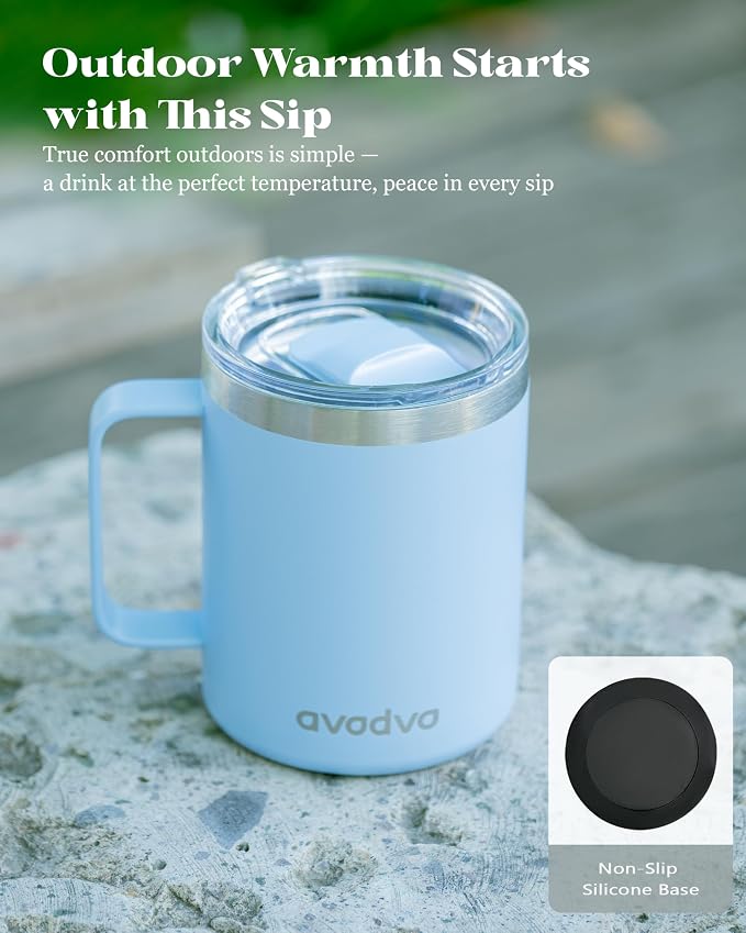 12oz Insulated Coffee Mug with Lid – Includes Two Lids, Stainless Steel Coffee - Image 6