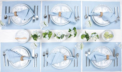 Solino Home Sky Blue Linen Napkins Set of 4-100% Pure Linen Hemstitch Dinner Napkins 20 x 20 Inch for Spring, Easter - Classic Hemstitch