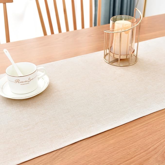 Faux Linen Small Table Runner Water Resistant 13 x 36 in, Neutral | Farmhouse - Image 7