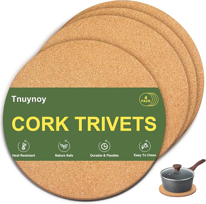 4 PCS Heat Resistant Cork Trivets by Unknown
