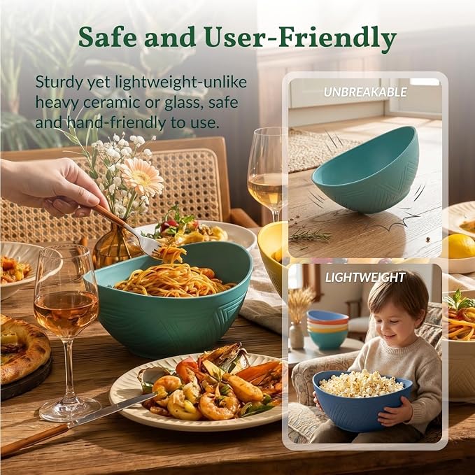 60oz Wheat Straw Bowls Set of 6 Salad Bowls Large Popcorn Bowl Unbreakable - Image 6
