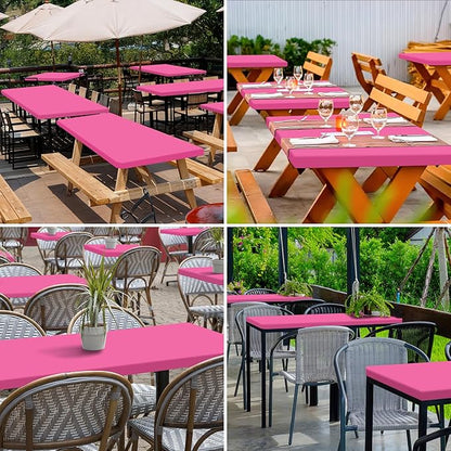 homing 2 Pack Rectangle Table Cloth, Elastic Fitted Fabric Tablecloth Fits for 8 Foot Folding Tables, Washable Table Cover for Picnic, Camping, Indoor & Outdoor (Rose Pink, 30" x 96")
