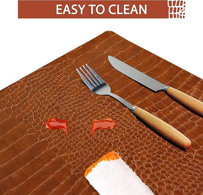 Set of 6 Faux Leather Placemats, PU Table Mats, Waterproof, Stain Resistant, Heat Resistant, Easy to Clean for Kitchen Dining Table,Conference Table