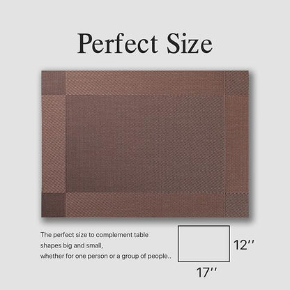 Placemats Set of 8 - Easy Clean Woven Vinyl Placemats for Dining Table, Indoor/Outdoor Place Mats, Washable PVC Table Mats（Brown Cube）