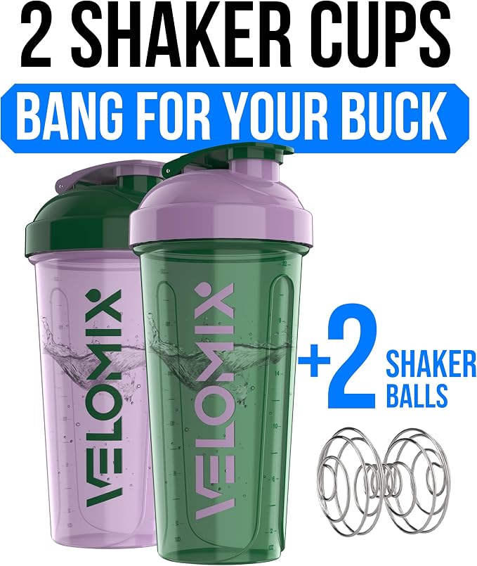 VELOMIX 2 Pack 28oz Protein Shaker Bottle - Image 2