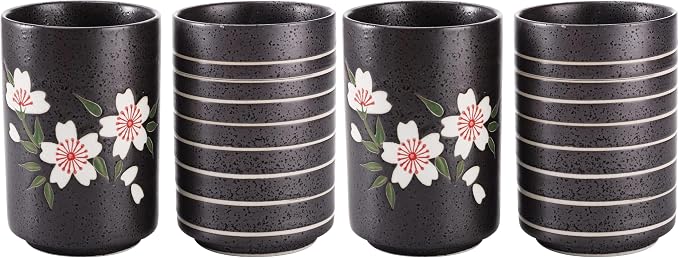 Hedume Set of 2 Japanese Tea Cups, 10oz Ceramic Teacup Mug, Japanese Cherry by Hedume