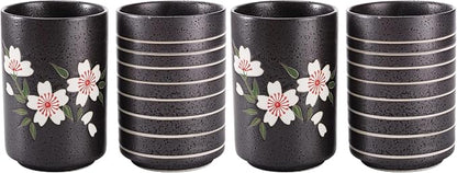 Hedume Set of 2 Japanese Tea Cups, 10oz Ceramic Teacup Mug, Japanese Cherry by Hedume