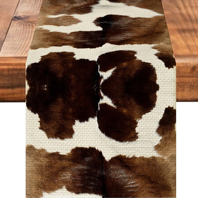Cow Print Table Runner Seasonal Spring Fall Kitchen Dining Linen Table by Worltoldb